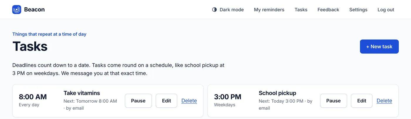 Tasks that repeat at an exact time, like school pickup at 3 PM